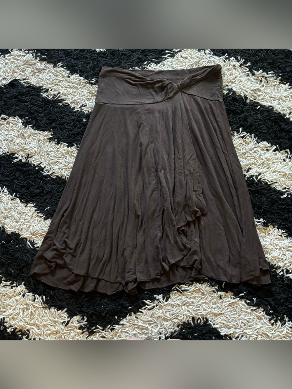 Express Chocolate Brown Asymmetrical Flowy Twist Front Midi Skirt